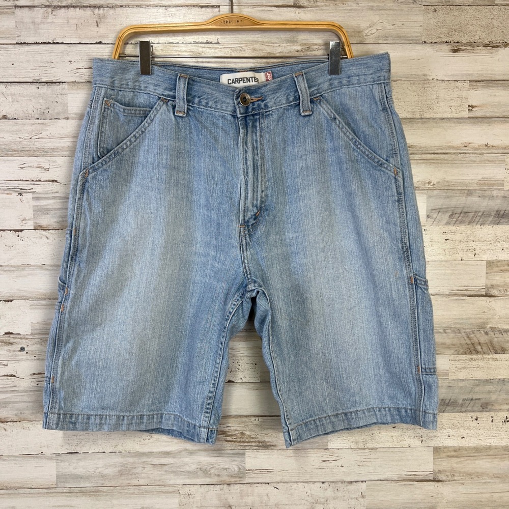 Levis Carpenter Shorts Mens W34 Blue Denim Light Wash Utility Work Baggy Jorts